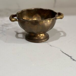 Brass Decorative Footed Bowl with Handles - Gold Tone